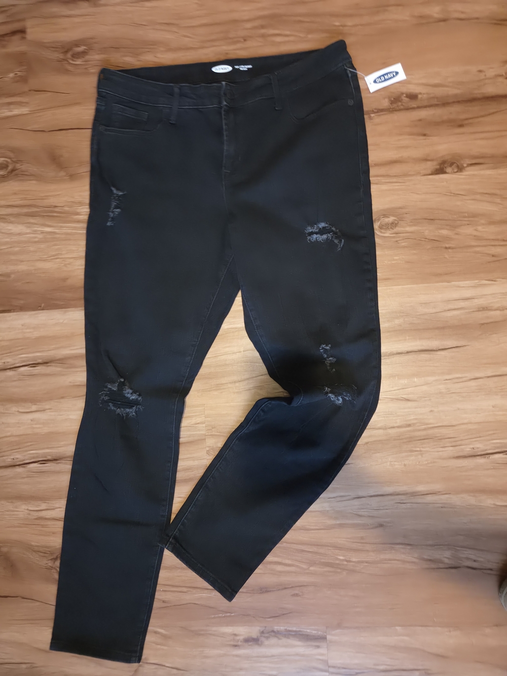 Old Navy Pop Icon Skinny Mid-Rise Black Ripped Jeans Women’s Size 14